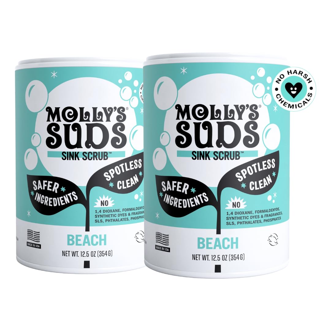 Molly's Suds Sink and All Purpose SCRUB | Gently Removes Stains, Scrubs Away Grease & Gime, Buffs out Scratches | Plant and Mineral Based | 2 Pack, Beach Scent