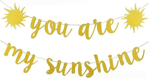 Juego de 2 banderines dorados con purpurina You Are My Sunshine para niños, fiesta de cumpleaños, revelación de género, fiesta de baby shower,
