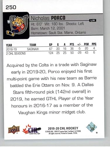 Miniatura 2 de 2019-20 UD CHL Hockey #250 Nicholas Porco Barrie Colts Official Upper Deck Canadian Hockey League Trading Card