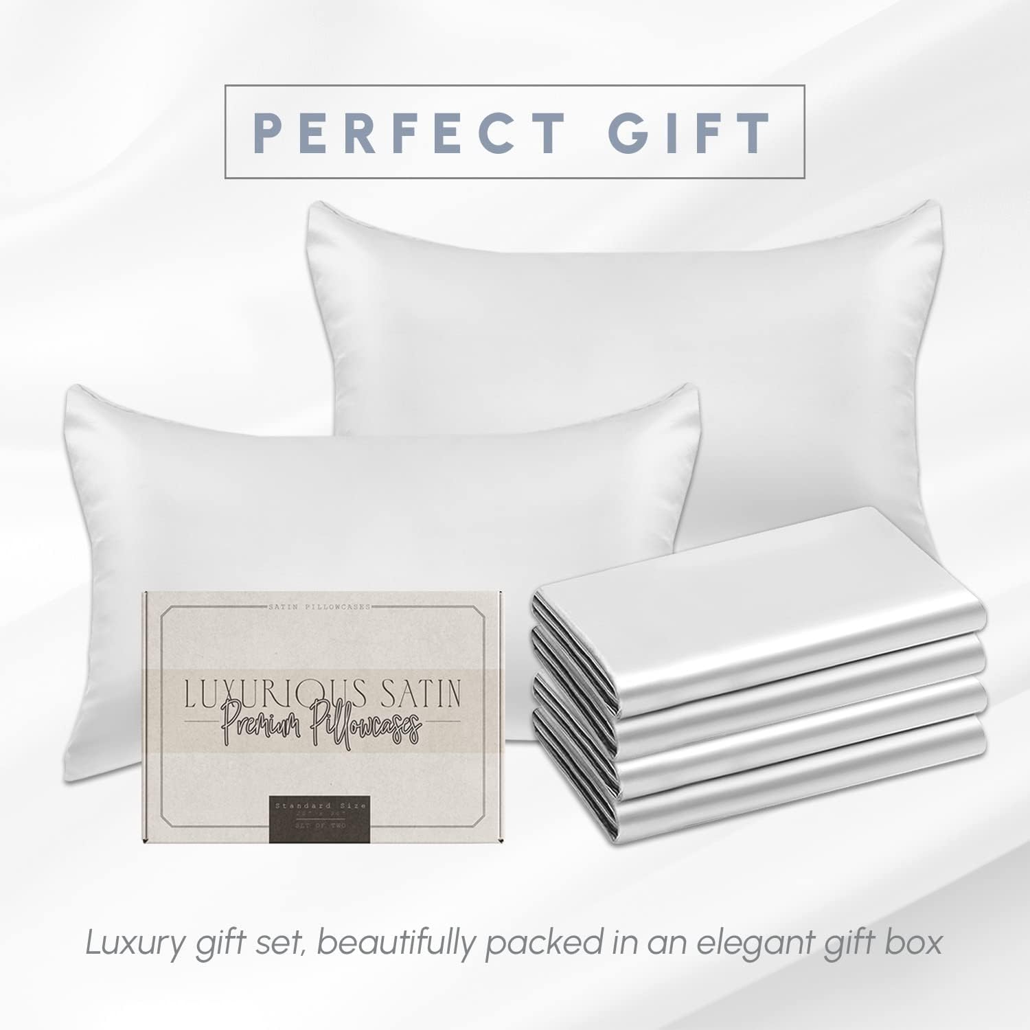 Elegant Comfort 6-Pack White Standard/Queen Viscose Satin Pillowcase Set with Hidden Zipper Closure, 20" x 30"