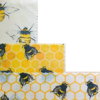 Handmade Beeswax Wraps - Pack of 3 (S,M & L) - Zero Waste - Reusable - Self Sealing - Antibacterial - Sustainable - Plastic Replacement - Eco Friendly