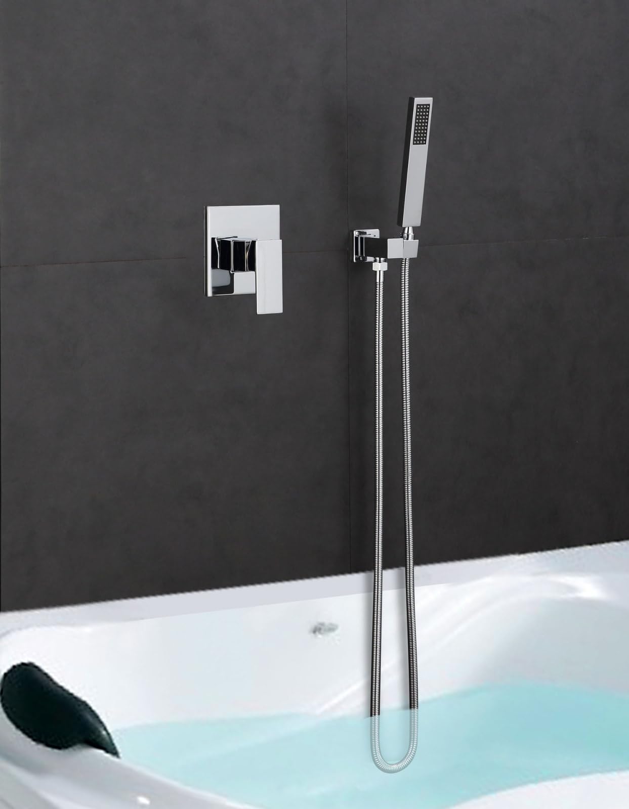 ASerZenith Black Full Copper Bathtub Embedded Wall Shower Concealed Shower Waterfall Washbasin Faucet Hidden Hot and Cold Set(Model C Single Shower)