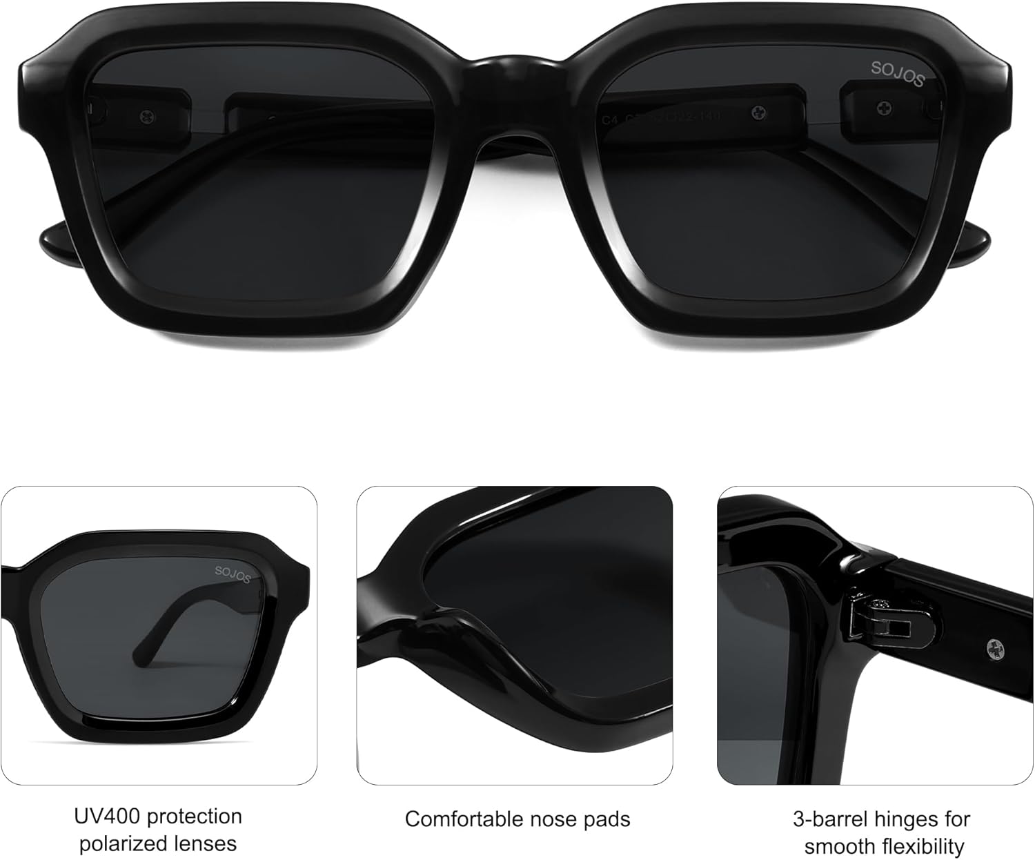 SOJOS Retro Polarized Square Sunglasses Womens Mens Vintage 70s 80s 90s Hexagon Shades SJ2377 - Image 4