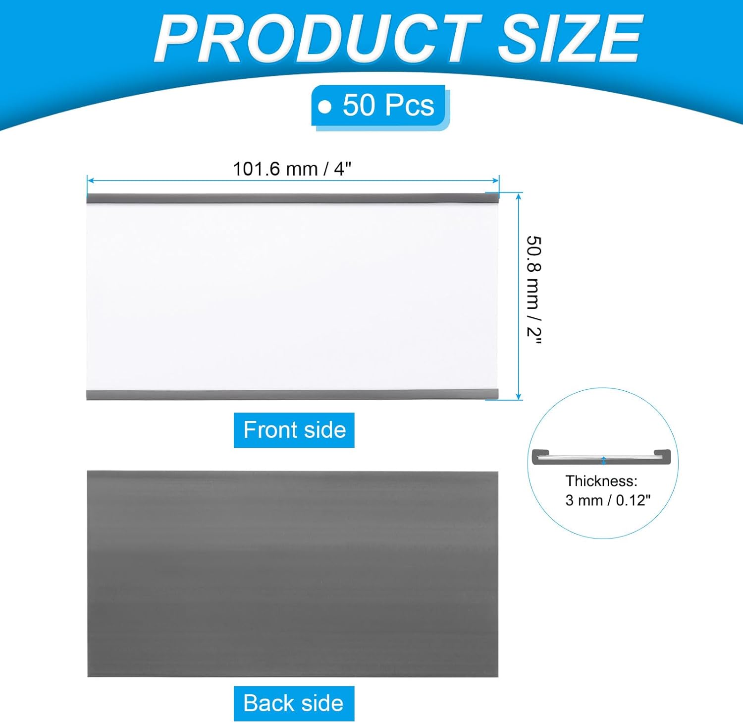 PATIKIL Magnetic Label Holder 4" x 2" with Paper Inserts, 50 Pcs C Channel Magnetic File Cabinet Labels Shelf Data Card Holder Signs for Metal Racks Shelves Whiteboard Tool Box