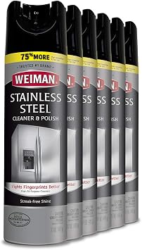 Weiman Stainless Steel Cleaner and Polish - 17 Ounce 6 Pack - Non-Toxic Protects Appliances from Fingerprints and Leaves a Streak-Less Shine for Refrigerator Dishwasher Oven Grill