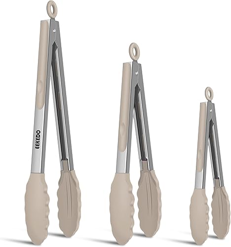 Vista 12 de Pinzas de cocina, pinzas de acero inoxidable con silicona para cocinar a 600ºF de alta resistencia al calor, pinzas de bloqueo para barbacoa, juego