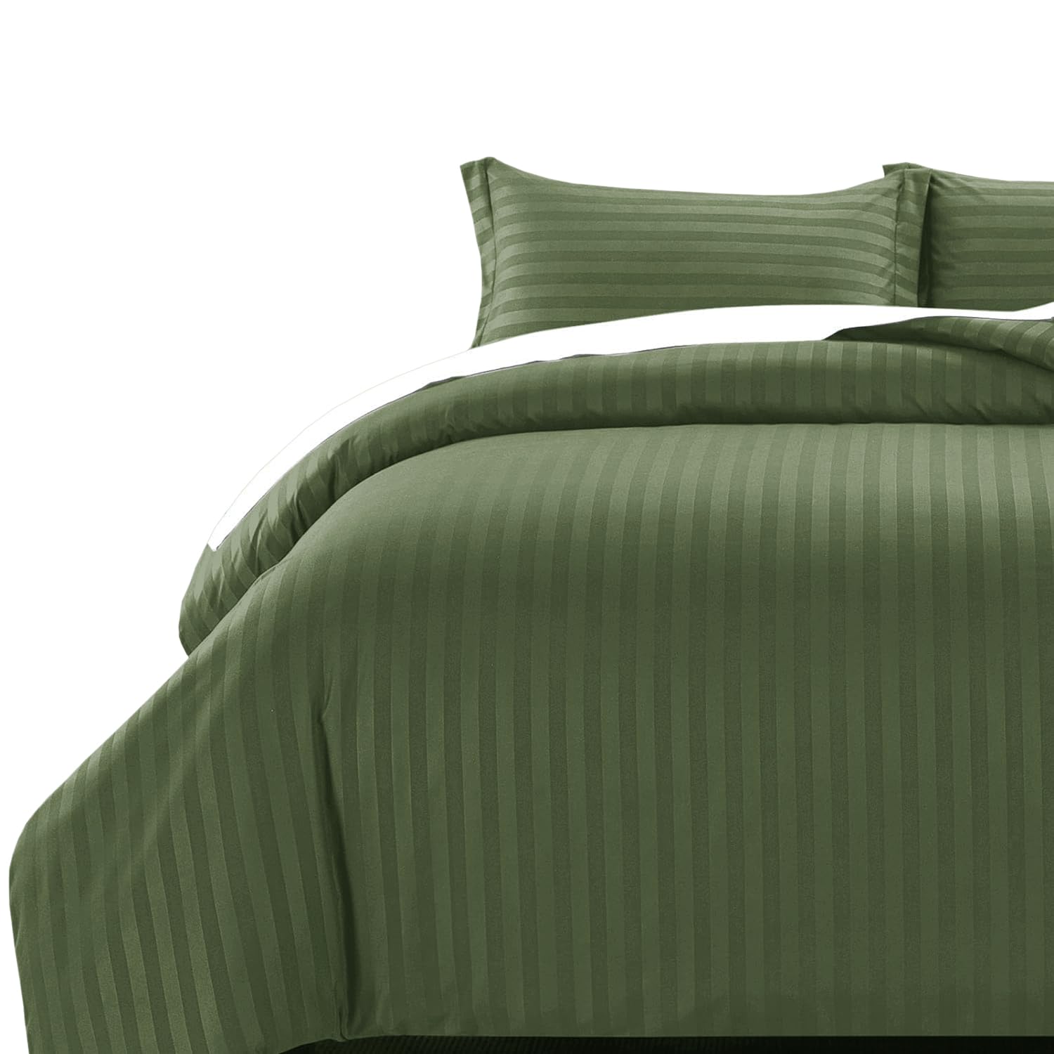 MOONLIGHT20015 Single Duvet Cover Set Reversible Stripes Satin Bedding Set with Pillowcase Soft Hypoallergenic Duvet Covers (Olive Green 135x200 CM)