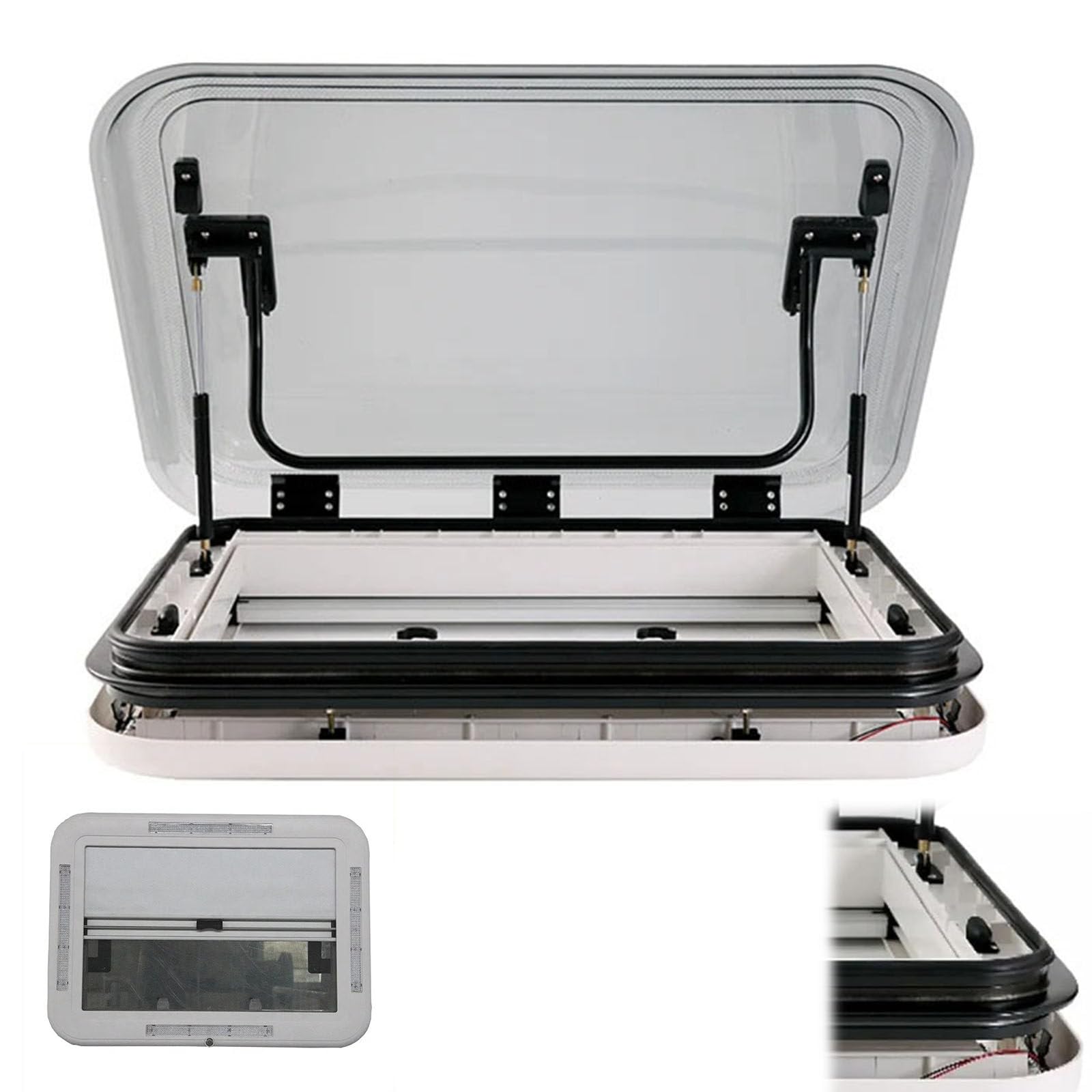 RV Roof Vent Skylight with LED Light, Push-Out Design, Sunshade - Aluminum Alloy Hatch for Caravan, Motorhome, Camper Van 700 * 500mm
