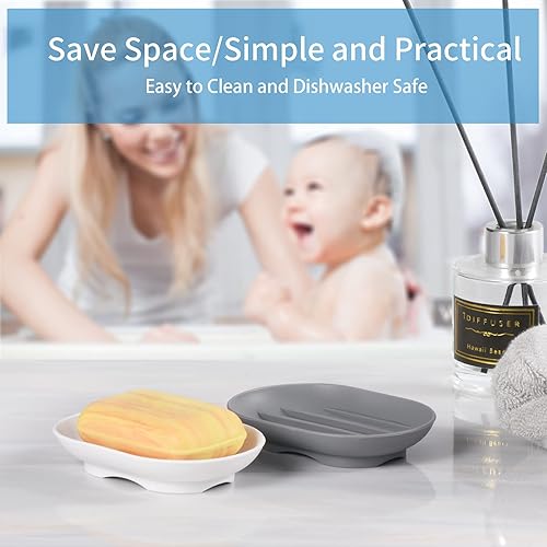 Miniatura 5 de Jabonera de baño, soporte para bandeja de ahorro para ducha, escurridor de goma de silicona para bar, esponja de jabón, fregadero, fregadero de