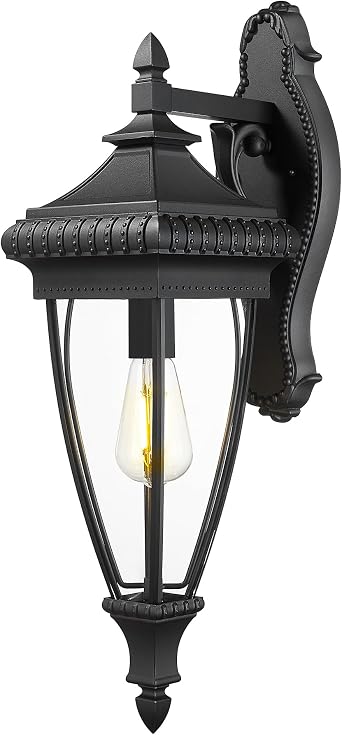 Emliviar 24.8" Outdoor Light Fixtures Wall Mount, Vintage Aluminum Wall Lamp for Front Porch, Clear Glass in Black Finish, XE313B BK