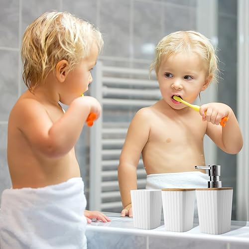 Miniatura 2 de Juego de accesorios de baño blanco de 9 piezas con basurero, bandeja, dispensador de jabón, portacepillos de dientes, vaso, jabonera, cepillo para