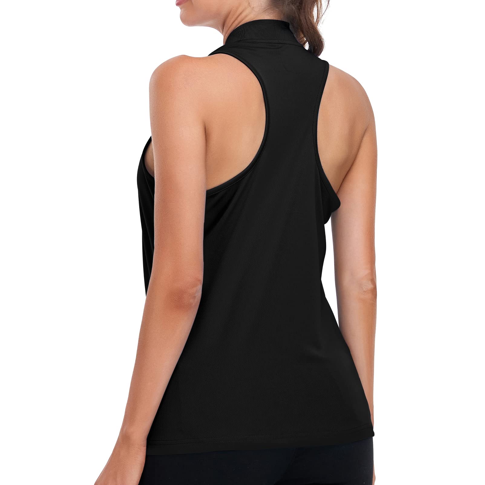 TOKSKS Golf Shirts Women Sleeveless Lightweight Quick Dry Womens Workout Tennis Tops Half-Zip Collarless Athletic Polo T-Shirts (Black S)