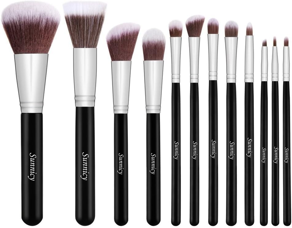 12pcs Makeup Brushes Set - Silky Synthetic Bristles Cosmetic Kit for Liquid Foundation, Concealer, Blending, Cream & Mineral Cosmetics and Contouring, Eyeshadows Etc