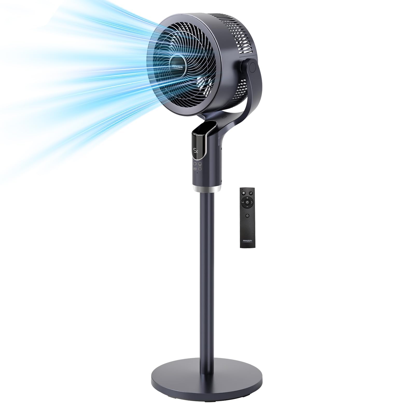 ROVSUN Ventilatore con Telecomando a Piantana, Electric Fan Altezza Regolabile 62/86/110 cm, 3 Modalità, 8 Velocità, Timer 9H, Oscillazione 90°, Inclinazione 90°, Ventilatore a Torre
