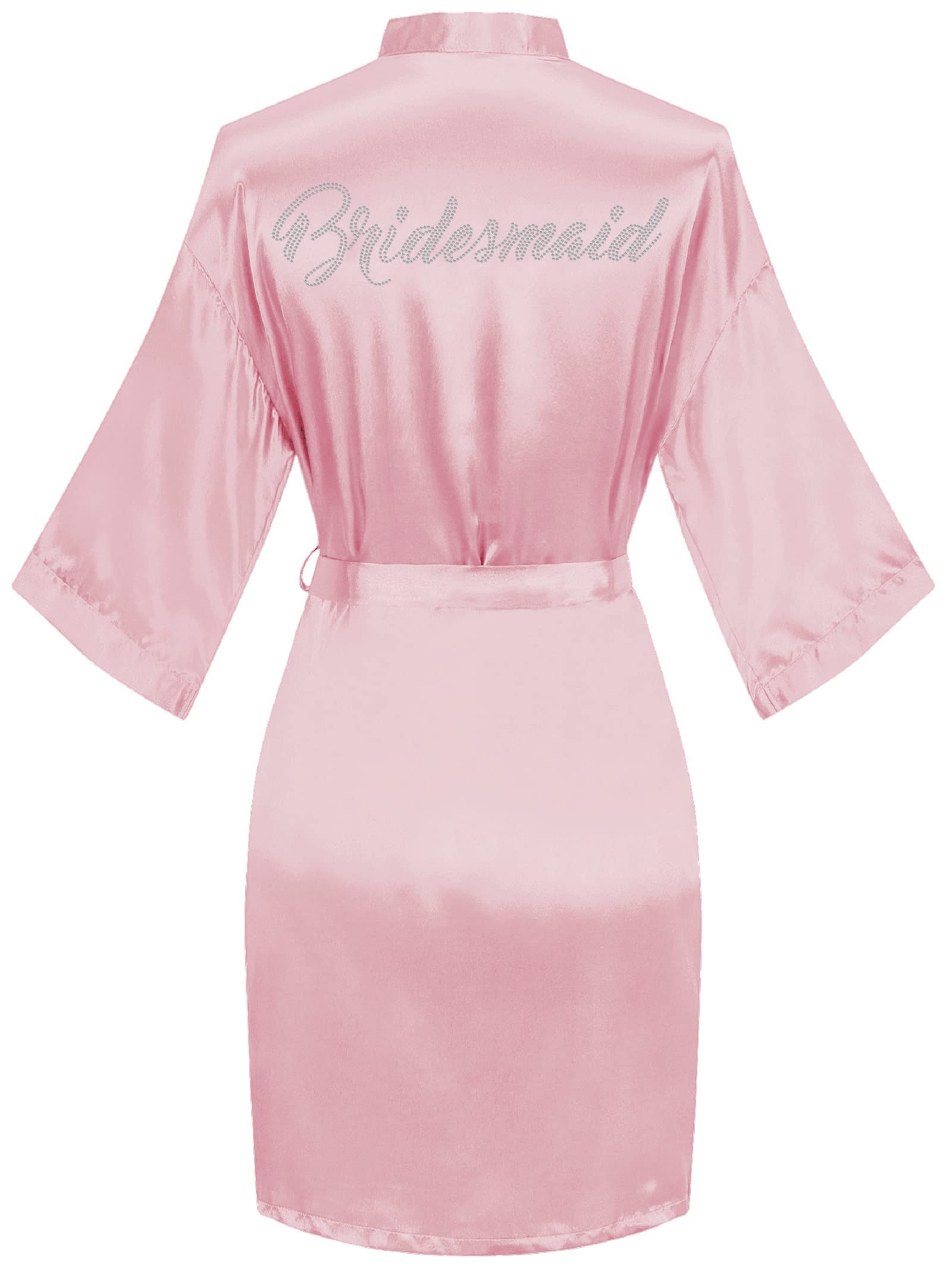goodmansam Women's Silky Robes One Size Silver Rhinestones Bride Bridesmaid Sleepwear for Wedding Party Getting Ready