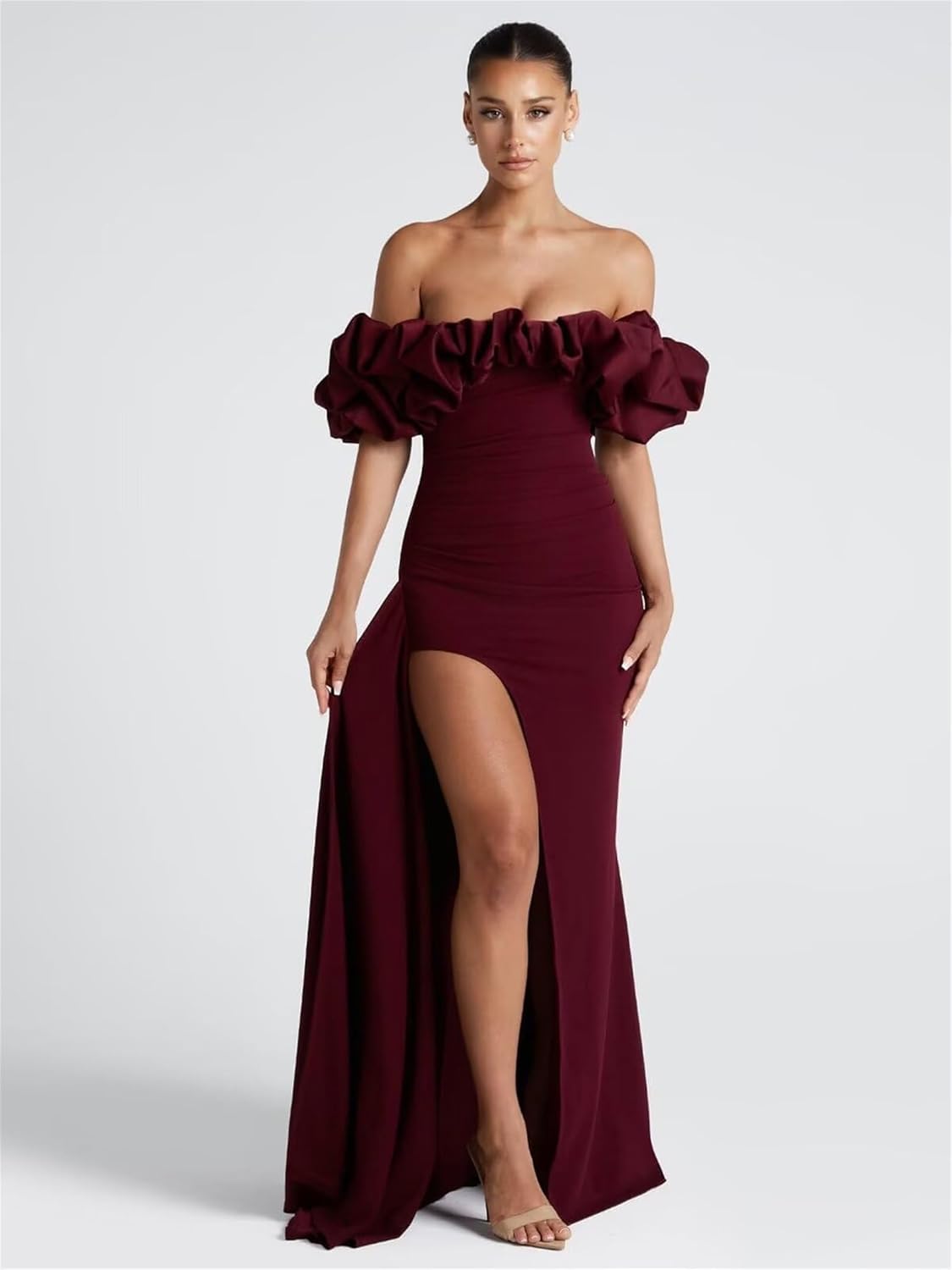 ISABUFEI Ruffle Mermaid Prom Dress - Long Formal Evening Party Gown with Slit Elegant Wedding Guest Dresses