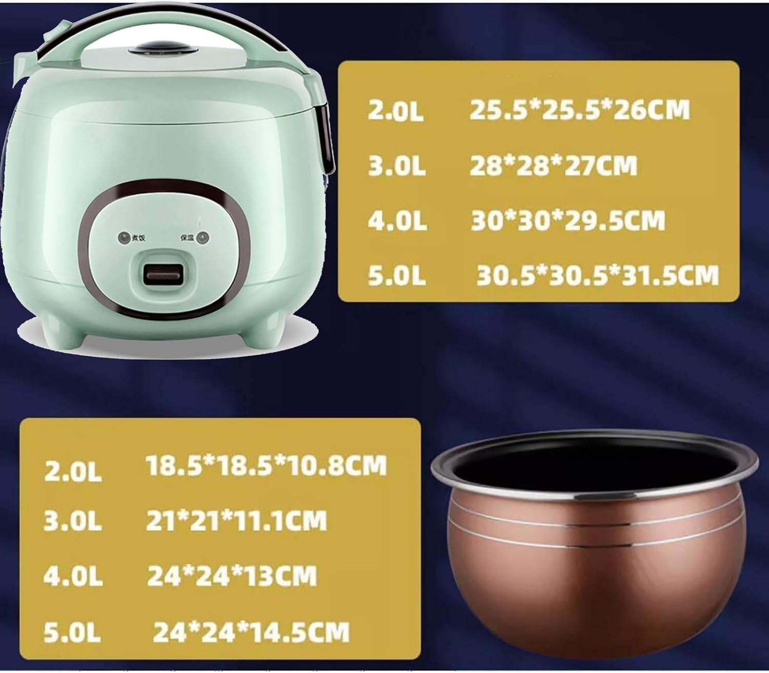 Rice Cooker (2-6L) Household Rice Cooker, Non-stick Inner Pot,for Make Rice & Steam Food & Vegetables，220-240V US/EU Power(2L)