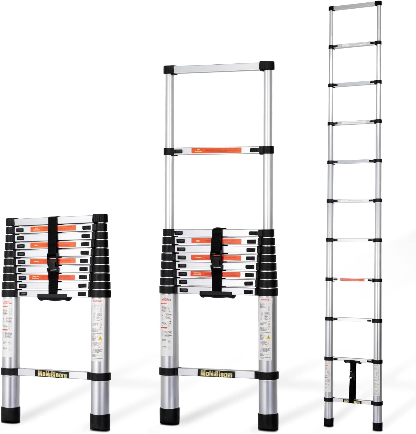 Magshion Telescoping Ladder Aluminum Telescopic Extension Tall for Household Daily or Building Maintenance, 331lbs Capacity Multi-Purpose Collapsible Silver Ladder EN131 (10.6 FT)