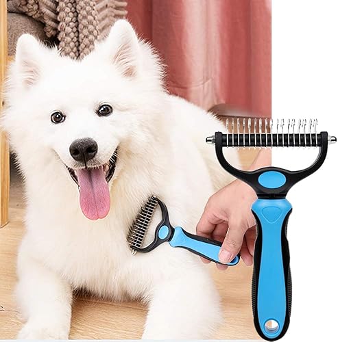 Miniatura 7 de TRACE KASA Rastrillo para pelaje para perros y gatos, herramienta profesional de aseo de 2 caras, cepillo para quitar enredos y quitar el pelaje,