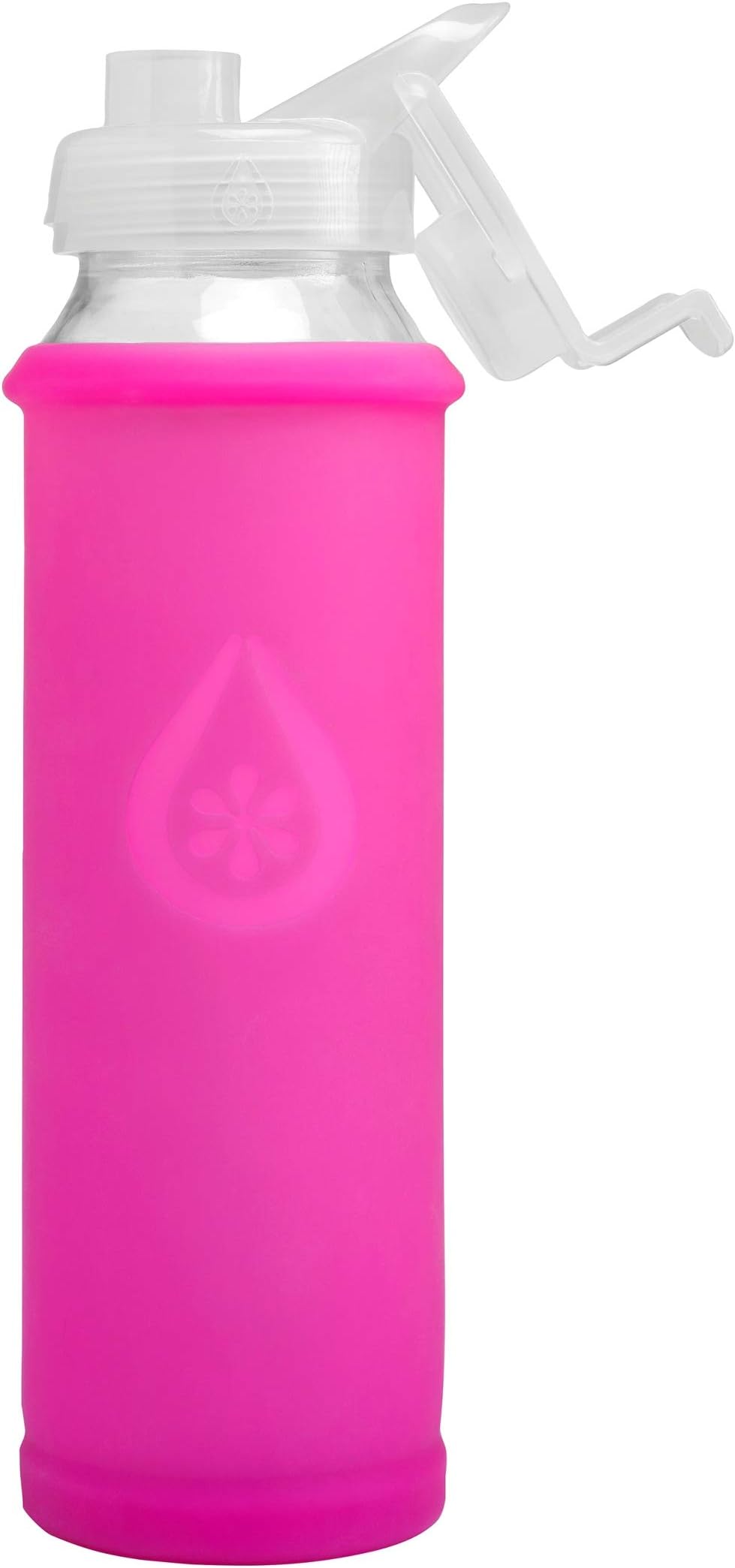 Glass Water Bottle with Flip Lid, Lotus Bumperguard Silicone Sleeve, Wide Mouth Opening, 21 Ounce/630 ml