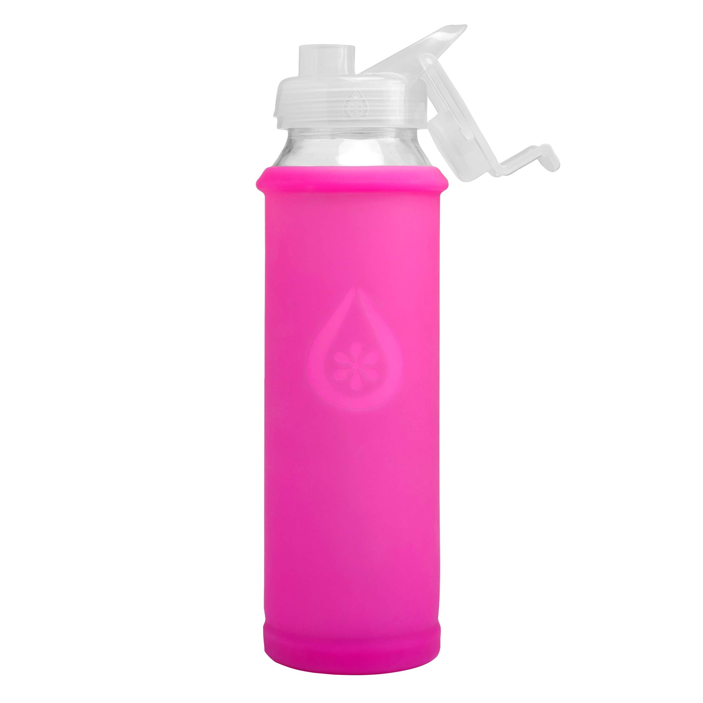 Glass Water Bottle with Flip Lid, Lotus Bumperguard Silicone Sleeve, Wide Mouth Opening, 21 Ounce/630 ml