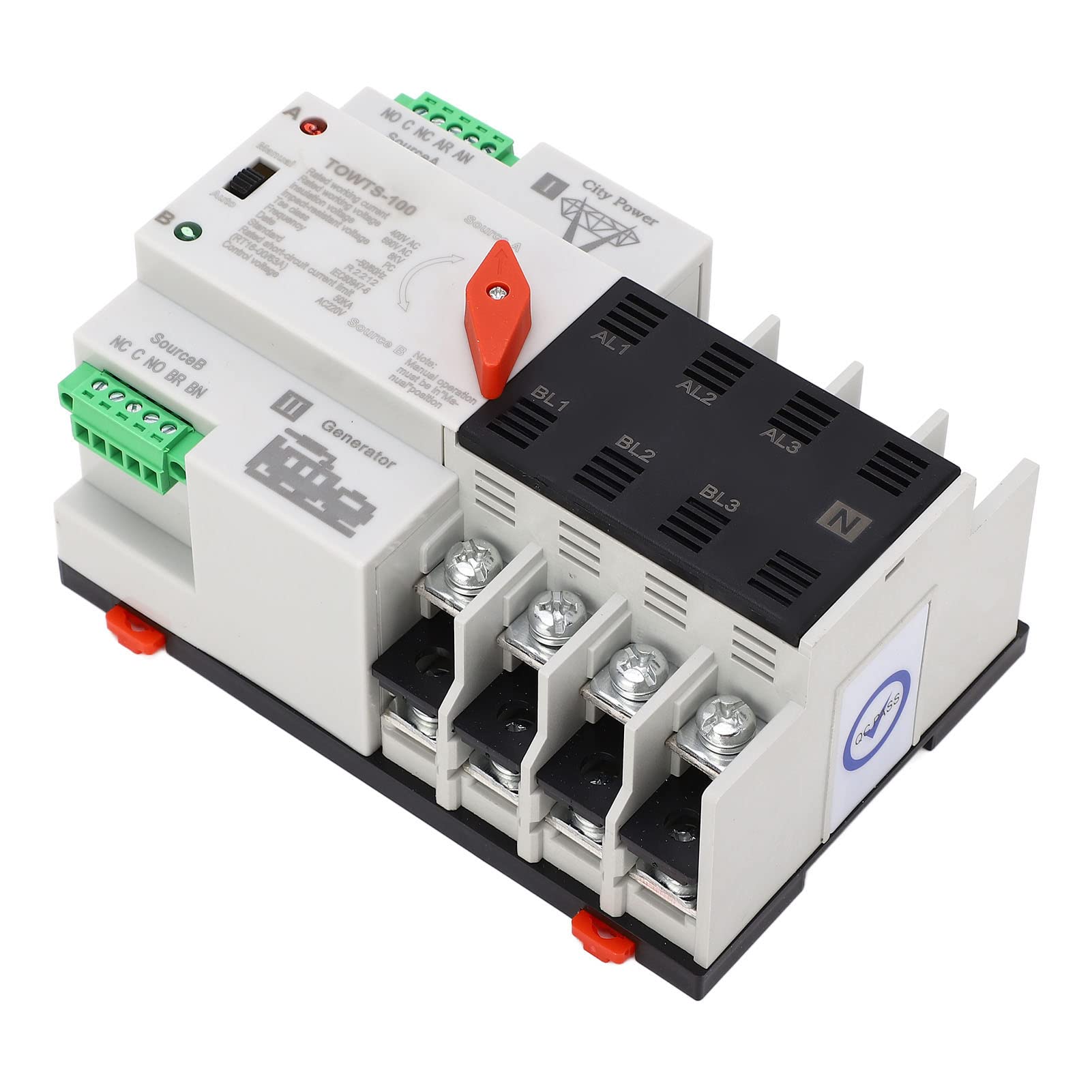 Interruptor de Transferencia Automática de Doble Potencia, Interruptor Selector Eléctrico de 4p, para Metalurgia, CA de 400V, Salidas y Accesorios Duraderos de Carcasa de PC (40A)