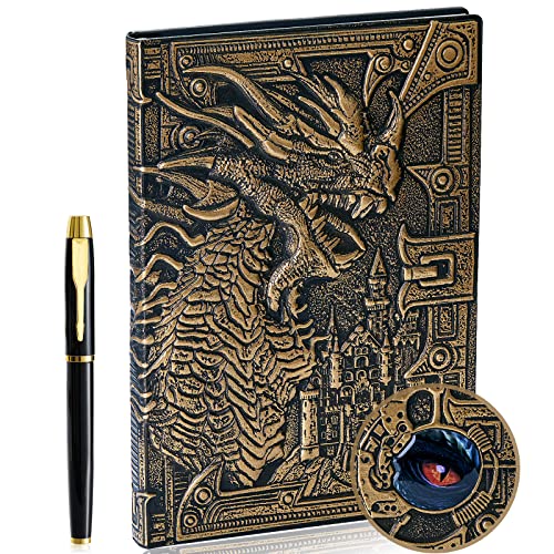 Ya en mundofriki.es: Dragón 3D Vintage Diario + Set de bolígrafos, cuaderno A5 a rayas, organizador personal DND diario cuaderno planificador de cuadernos, mujeres, adultos y niños (bronce)