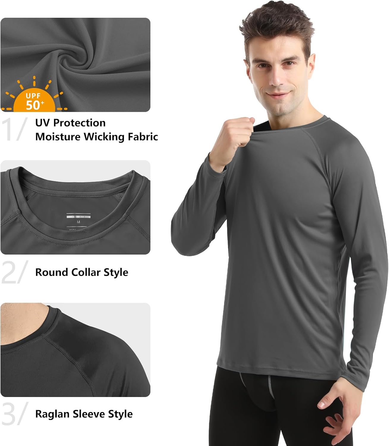 HISKYWIN Men's Long Sleeve Shirts Lightweight UPF 50+ Sun Protection SPF Outdoor T-Shirts Fishing Hiking Running Tee Tops