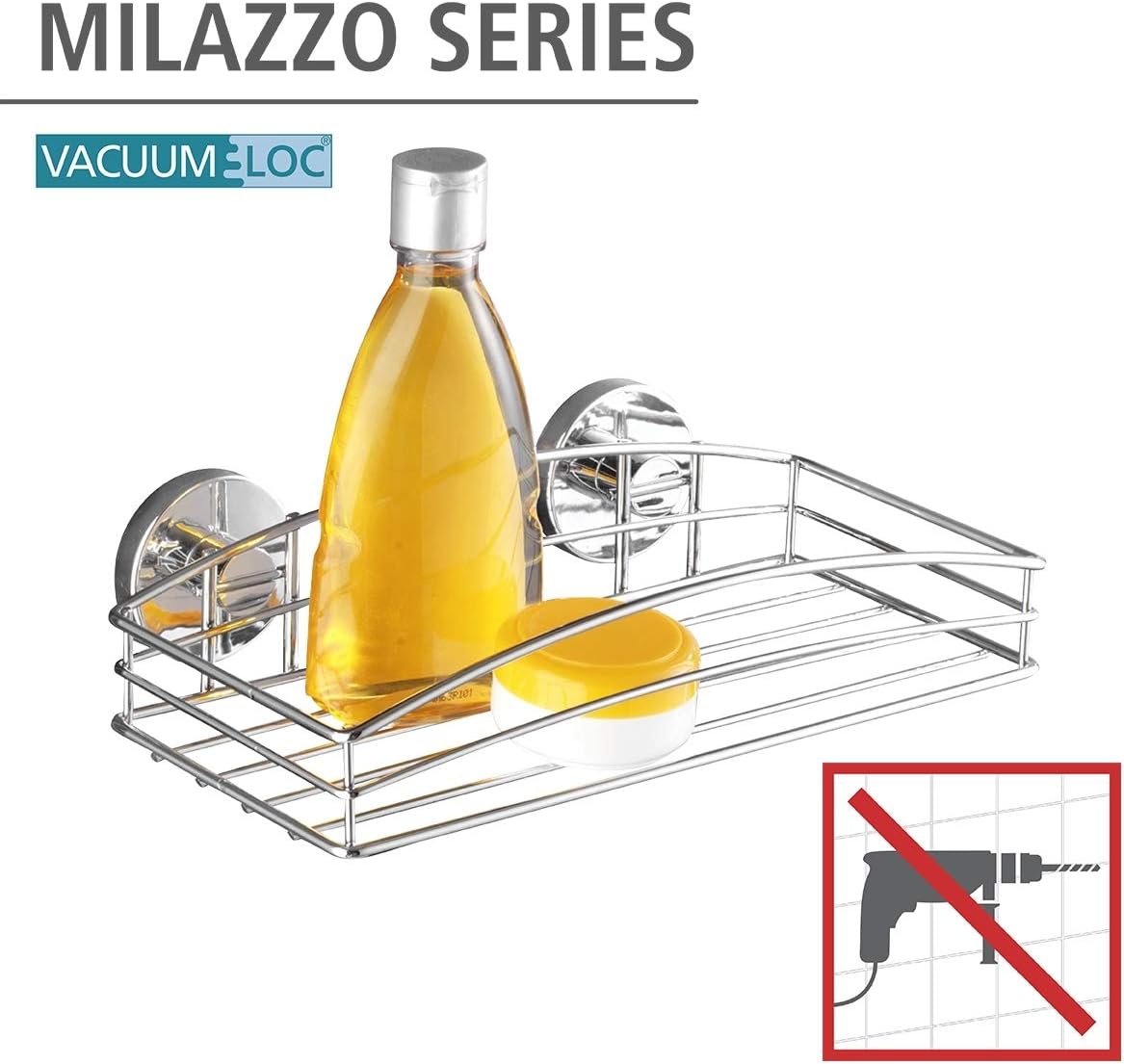 WENKO 20883100 Vacuum-Loc wall shelf - fixing without drilling, Steel, 10.2 x 2.6 x 5.5 inch, Chrome : Home & Kitchen