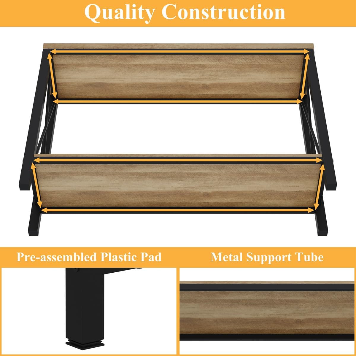 BON AUGURE Entryway Bench and Console Table Bundle – Farmhouse Wooden Metal Shoe Bench & Industrial Entryway Table for Foyer, Mudroom, Living Room, Hall (Vintage Oak)