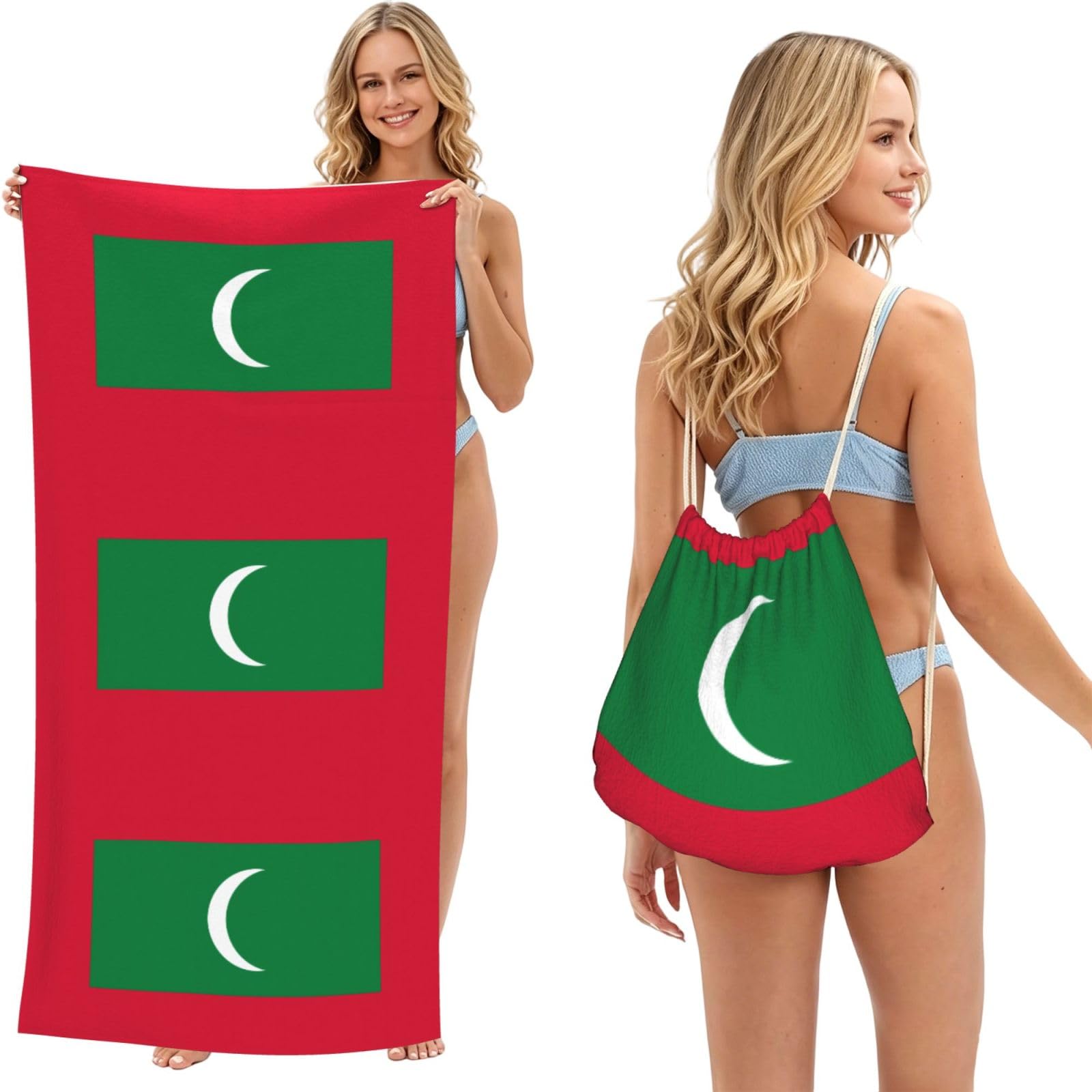 SXZVVBN Flag of Maldives 2-in-1 Beach Towel Bag, Quick Dry Sand Free Travel Towel Backpack for Adults