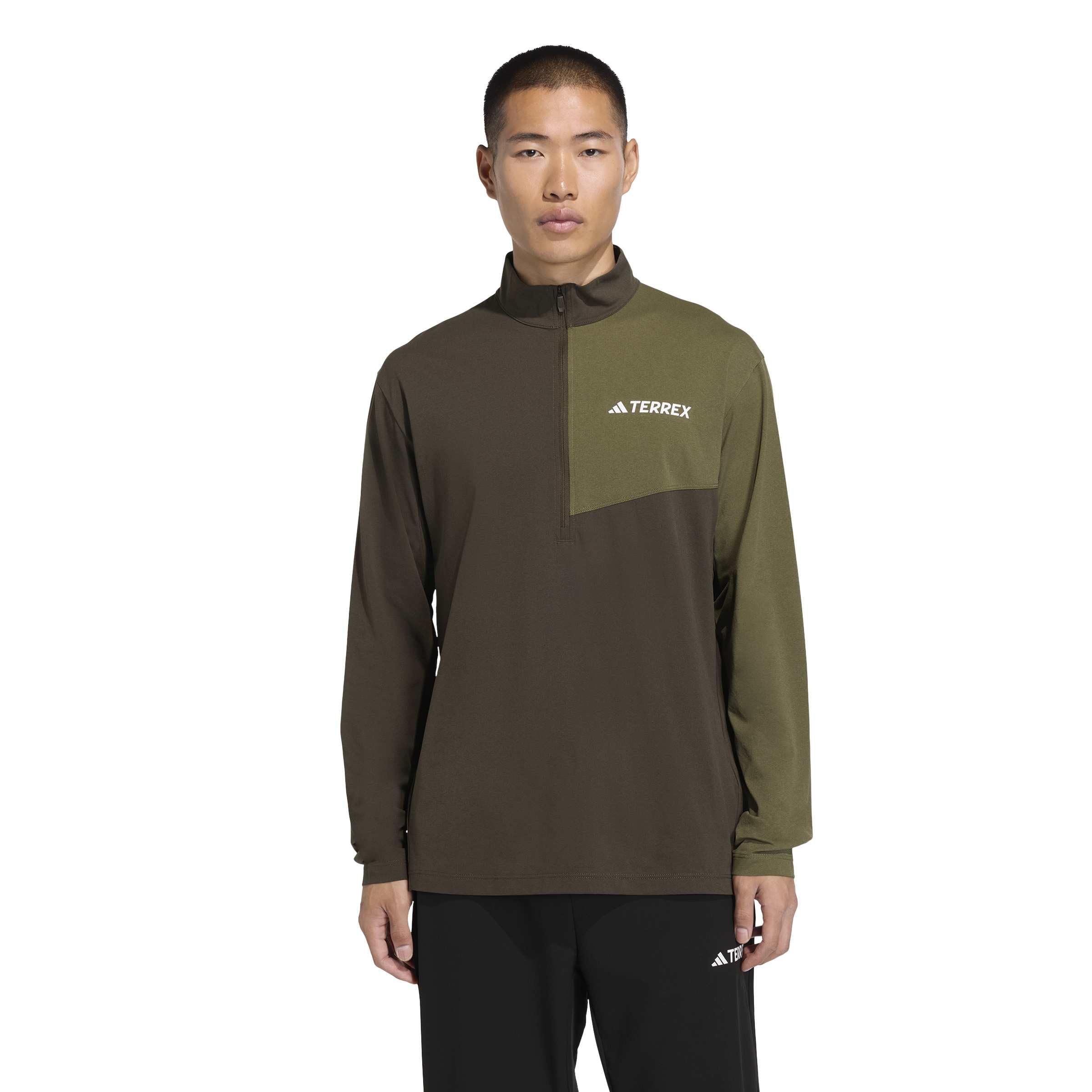 adidas Mezczyzni Terrex Multi Climacool Half Zip Long Sleeve Shirt, shadow olive, S