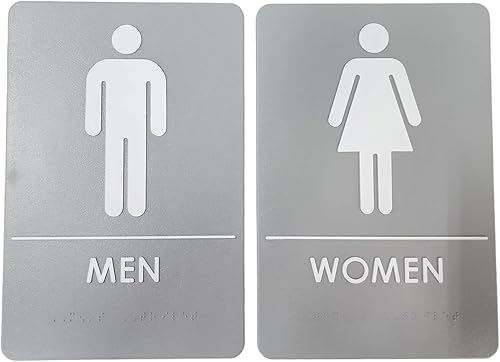 Miniatura 17 de Hecho en EE. UU. - Señales de baño para hombres y mujeres, compatibles con ADA, para puertas de baño para oficinas, negocios y restaurantes, colores