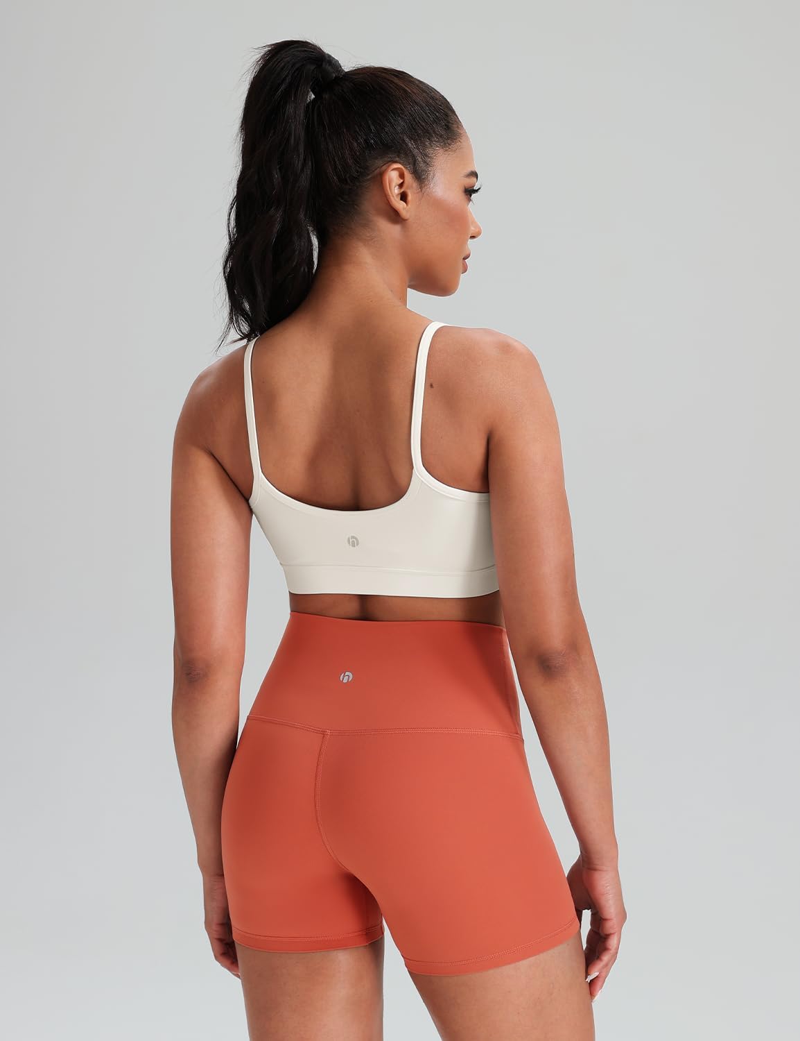 HeyNuts Womens V Neck Sports Bra, Spaghetti Thin Straps Camisole Yoga Tops Padded with Built in Bras A-C Cups