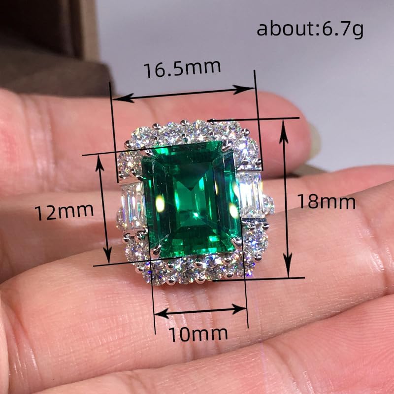 5ct Emerald Square Ring for Women 925 Sterling Silver Green Ring for Women Promise Ring for Her Cubic Zirconia Cocktail Rings CZ Diamond Engagement Ring Anniversary Valentine's Day Size 6-10（7）