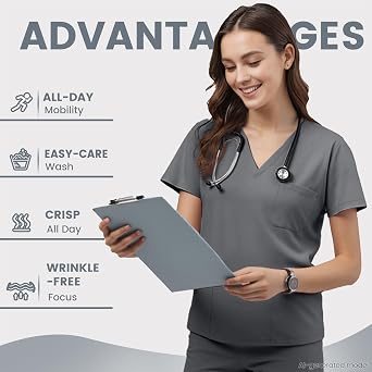 Scrub Tops for Women - V-Neck Top with 4 Pockets