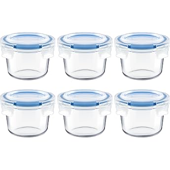 HillSpring Set of 6 Small Glass Storage Containers 200ml Food Containers with Leak-proof Lids Thick Glass Containers for Meal Prep Leftovers and Sauces Dishwashers
