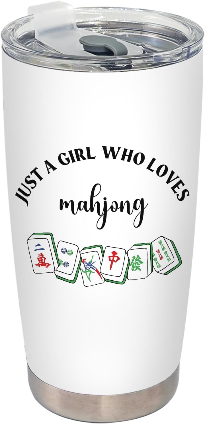 Mahjong Lover Gifts Tumbler, Mahjong Tiles Accessories Stainless Steel Tumbler with Lid and Straw 20oz, Gifts for Mah Jong Players Lovers Travel Coffee Cup