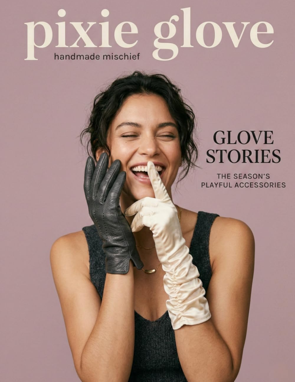 Pixie Glove: Decorative Fake Magazine Prop Muted Mauve and Cream Art Book for Feminine Interior Styling and Modern Studio Photography