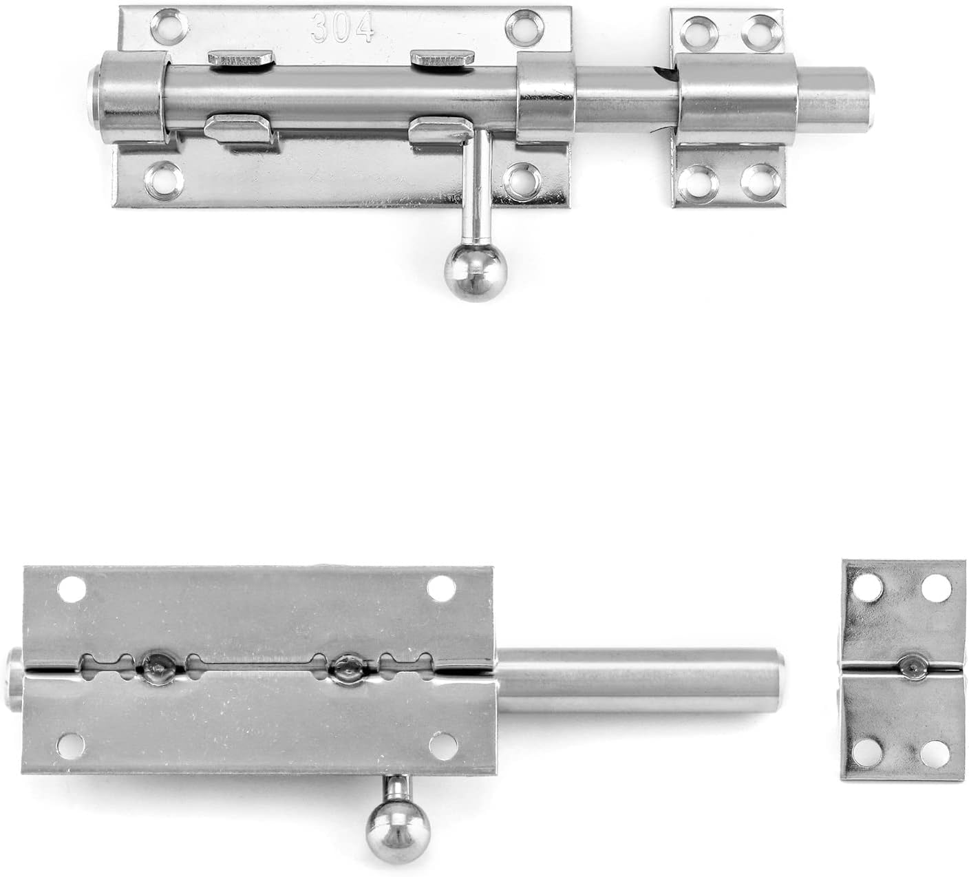 QWORK Sliding Bolt Gate Latch, Solid Gate Lock Security Guard, 2 Pack 6.3" 304 Stainless Steel Heavy Duty Thickened Barrel Bolt with Padlock Hole, Interior Door Latches Brushed Finish