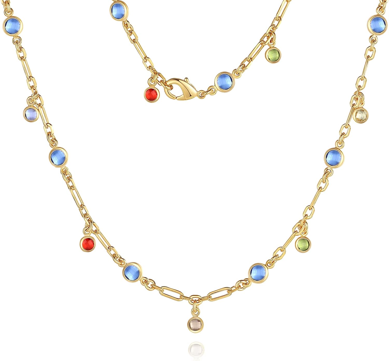 Cubic Zirconia Station Necklace for Women, 18K Gold Plated Crystal Gemstone Choker Necklace, 16",18"