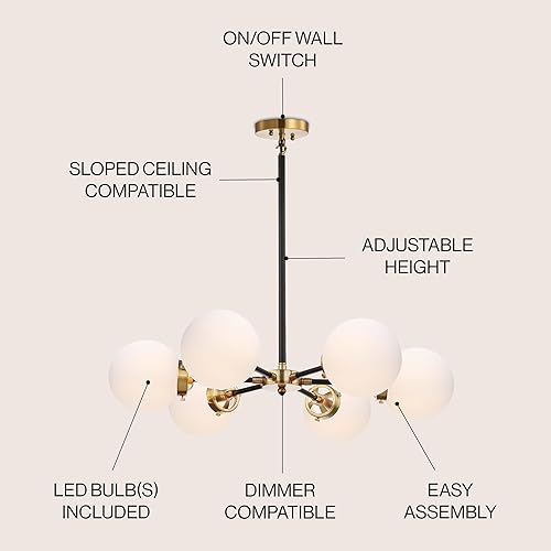 Miniatura 3 de JONATHAN Y JYL9059B Caleb Ajustable 6-Light 28" Latón Cluster Colgante Midcentury, Contemporáneo, Moderno, Escandinavo, Glam Dimmable, para