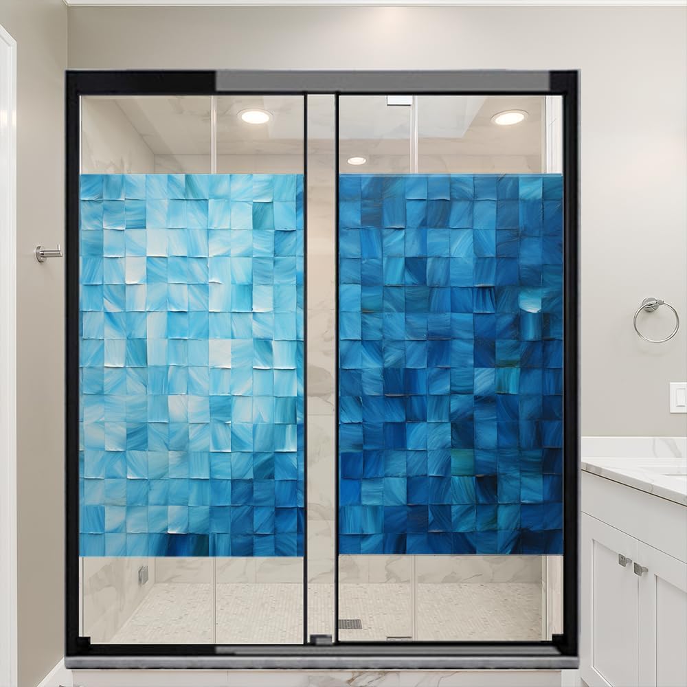 Modern Pictures Window Film Coverings Abstract Blue Painting Textured Window Privacy Film Self-Adhesive Glass Film Decorative Sticker Frosted Film for Home Office 35.4Wx55.1L-inch x2 Pcs
