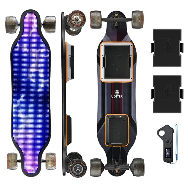 Electric Skateboard with Remote Max 600W 2 Hub-Motors Swappable Battery Up to 28 MPH 12 25 Miles Range