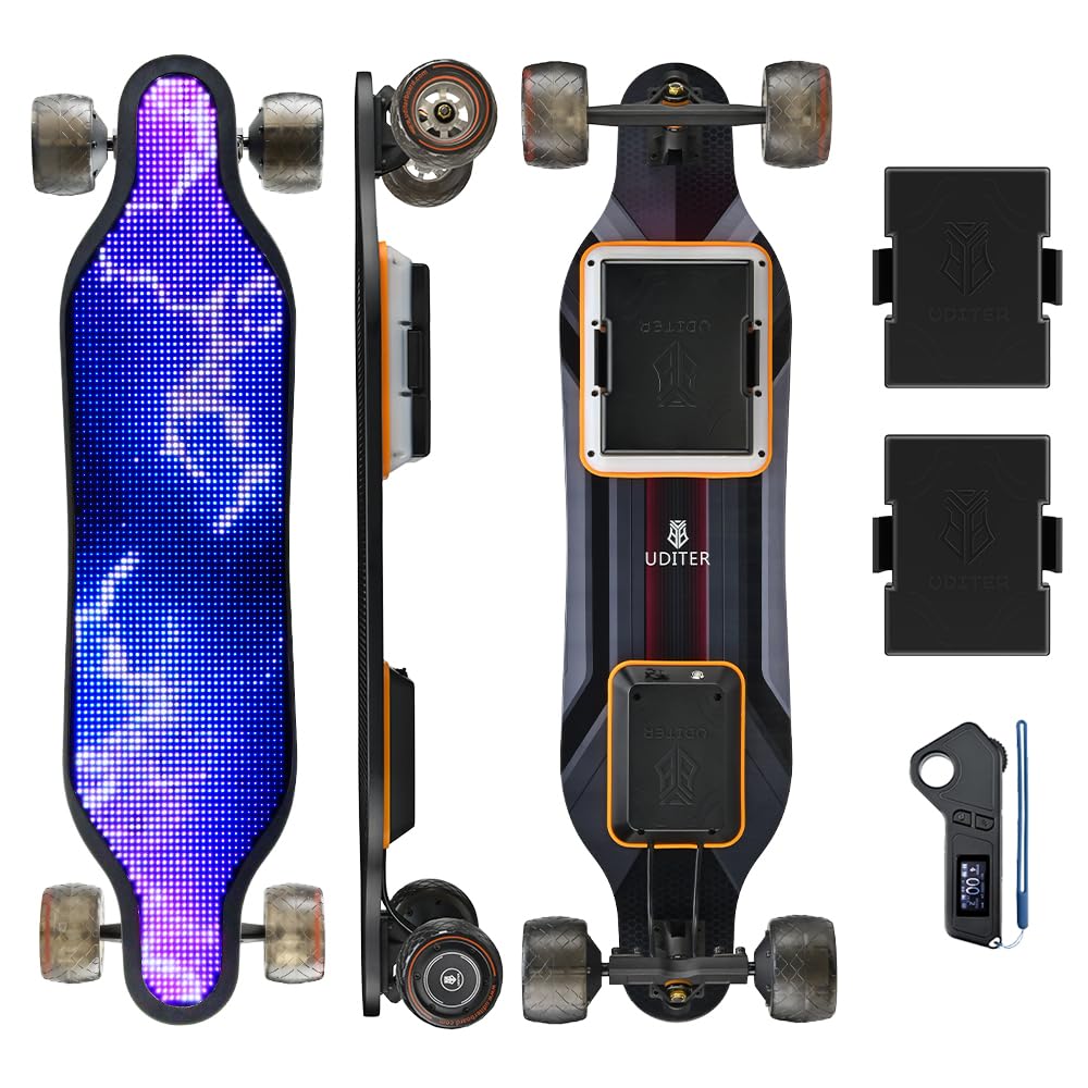 Electric Skateboard with Remote Max 600W 2 Hub-Motors Swappable Battery Up to 28 MPH 12 25 Miles Range