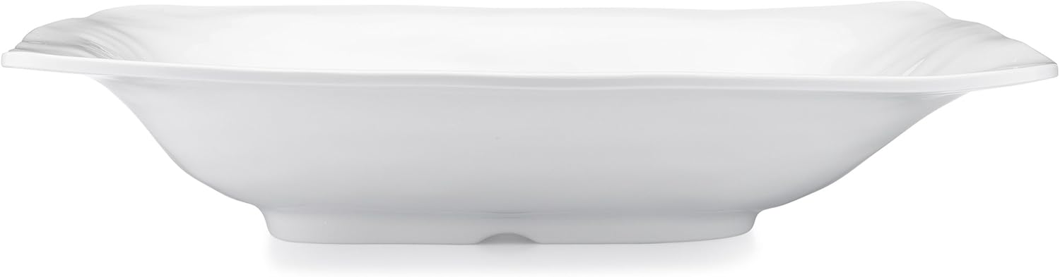 Q Squared Ruffle Rectangle Shallow Serving Bowl, 17-Inch, Melamine, White