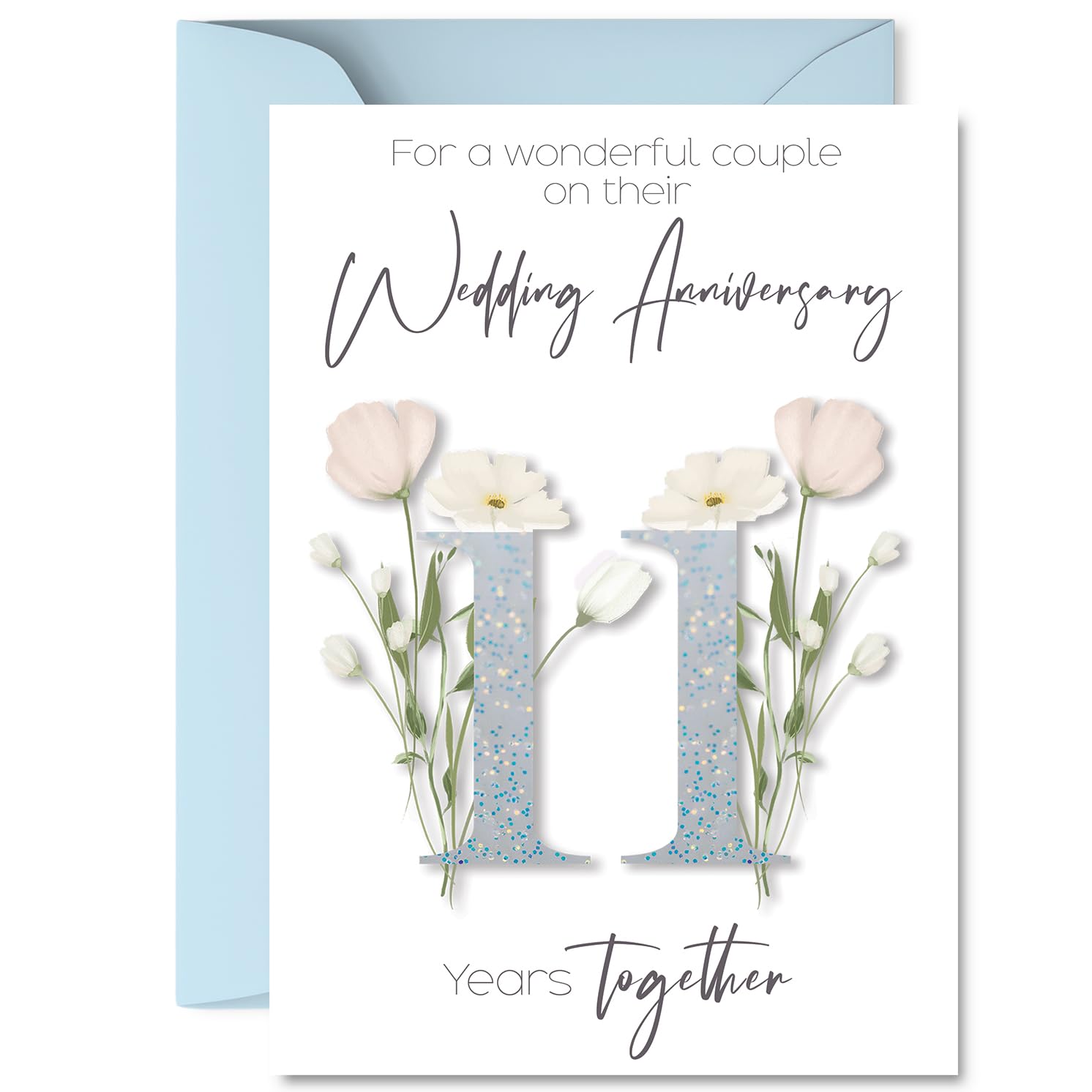 11th Anniversary Card for Women and Men, Fancy Floral Flowers