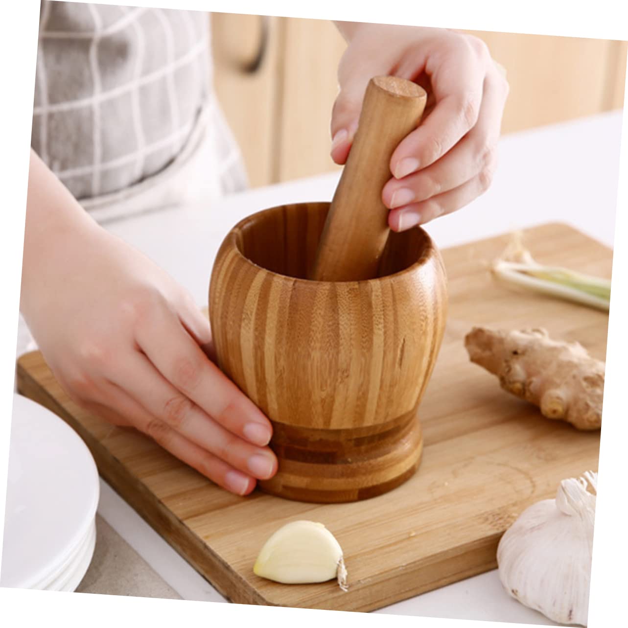 BESTYASH Garlic Pugging Pot with Pestle Large Multifunctional Manual Garlic Press and Mortar Set for Spice Grinding and Kitchen Use Ergonomic Easy to Clean