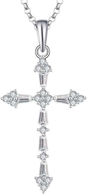 JO WISDOM Women Necklace,925 Sterling Silver Cross Crucifix 3A Cubic Zirconia Pendant Necklace,Gift for Mum