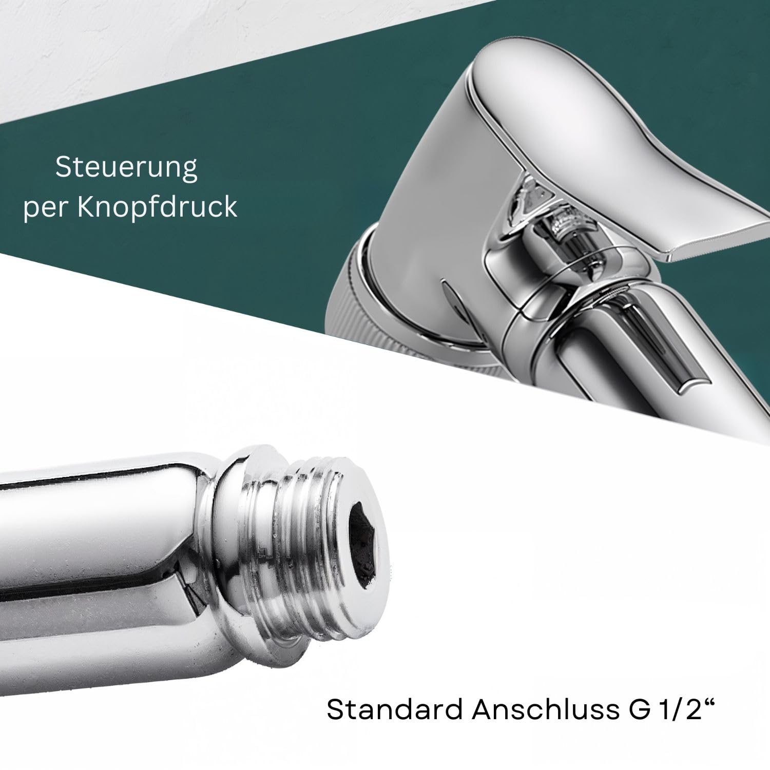 Douchette WC Design en Laiton Massif Chromé – Commande à Bouton-Poussoir, Sans Tuyau ni Support, Raccord G1/2”, Finition Brillante, Qualité Italienne Premium